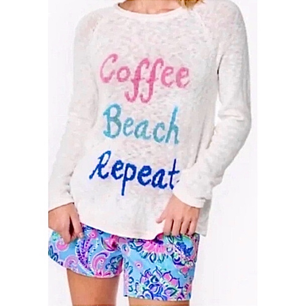 Lilly Pulitzer Danette Sweater Coffee Beach Repeat Graphic Resort White M NWOT - Picture 11 of 12